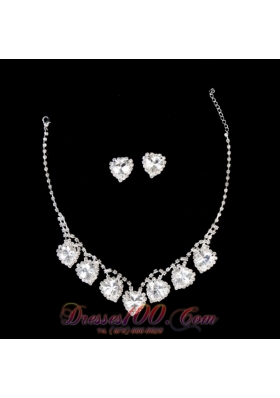 Gorgeous Sweetheart Shaped Rhinestones Wedding Jewelry Set Including Necklace And Earrings