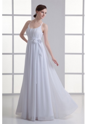 Empire Straps Ruching Sash Chiffon Floor-length Wedding Dress