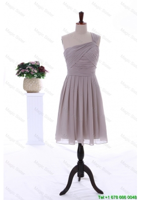 2015 Summer Designer One Shoulder Ruching Short Prom Dresses in Grey