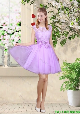 2016 Decent Bateau A Line Prom Dresses with Lace and Bowknot