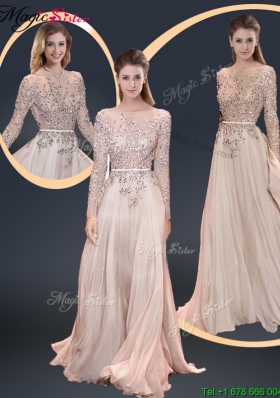 2016 Cheap Brush Train Champagne Prom Dresses with Beading