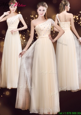 Elegant One Shoulder Prom Dresses with Appliques and Beading