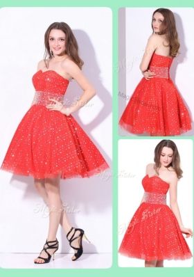 Luxurious Sweetheart Beading Dama Dresses in Red for Fall