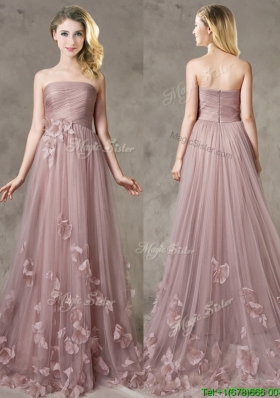 Classical Strapless Brush Train Prom Dresses with Appliques