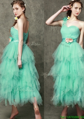 Popular One Shoulder Prom Dresses  with Ruffled Layers and Hand Made Flowers