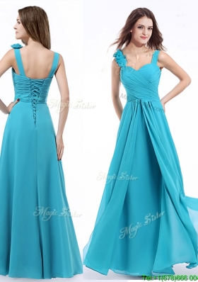 New Arrivals Straps Hand Made Flowers Prom Dress in Aqua Blue