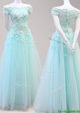 Fashionable Off the Shoulder Cap Sleeves Prom Dress with Beading and Appliques