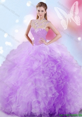 Gorgeous See Through Lavender Quinceanera Dress with Ruffles and Sequins