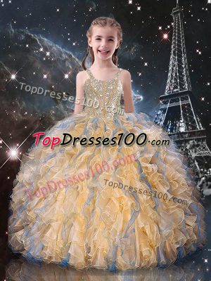 Champagne Sleeveless Organza Lace Up Little Girls Pageant Dress Wholesale for Quinceanera and Wedding Party