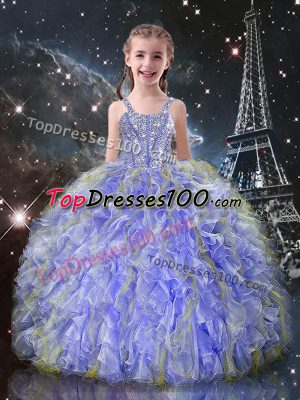 Superior Lavender Ball Gowns Beading and Ruffles Little Girls Pageant Dress Wholesale Lace Up Organza Sleeveless Floor Length