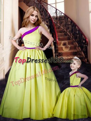 Glamorous Ruching Prom Evening Gown Yellow Lace Up Sleeveless Floor Length