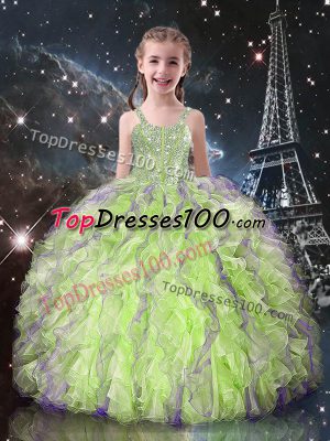 Floor Length Yellow Green Casual Dresses Straps Sleeveless Lace Up
