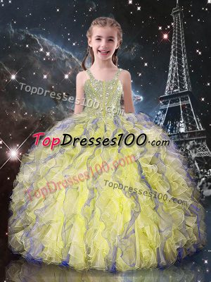 Light Yellow Sleeveless Beading and Ruffles Floor Length Little Girls Pageant Dress Wholesale