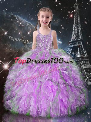 Cheap Lilac Sleeveless Beading and Ruffles Floor Length Kids Formal Wear