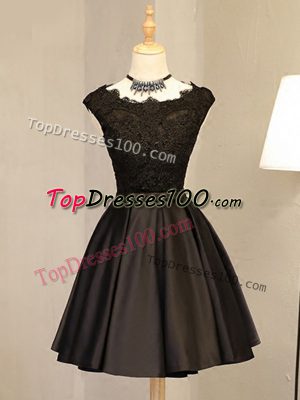 Fashionable Black Zipper Scoop Lace and Appliques Prom Dress Satin Sleeveless