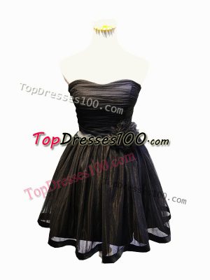 Comfortable Black Lace Up Sweetheart Ruching and Bowknot and Hand Made Flower Tulle Sleeveless