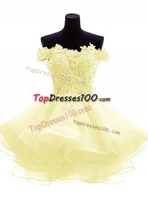 Fashion Off The Shoulder Sleeveless Organza Homecoming Dress Beading and Lace and Appliques and Ruffles Zipper