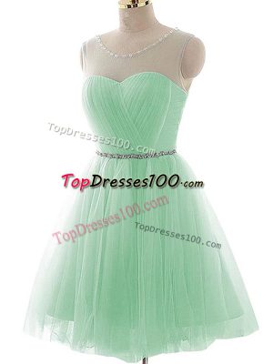 Beading and Ruching Dress for Prom Apple Green Lace Up Sleeveless Mini Length