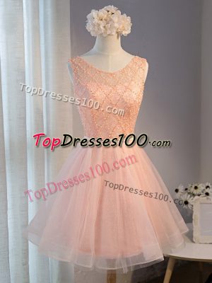 High Class Beading and Belt Prom Evening Gown Peach Zipper Sleeveless