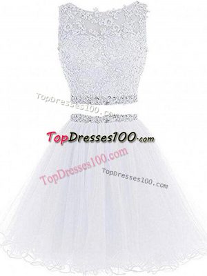 Mini Length White Prom Dresses Scoop Sleeveless Zipper