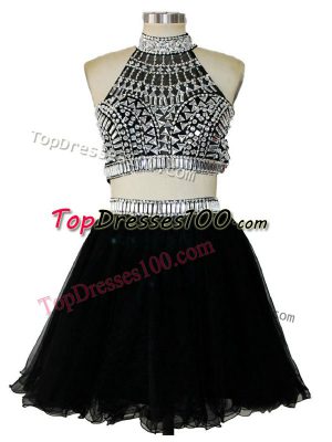 High Quality Sleeveless Mini Length Beading Criss Cross Prom Gown with Black