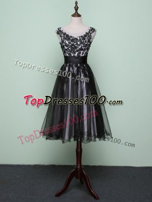 Flare Black Zipper Scoop Lace and Appliques Prom Evening Gown Tulle Sleeveless