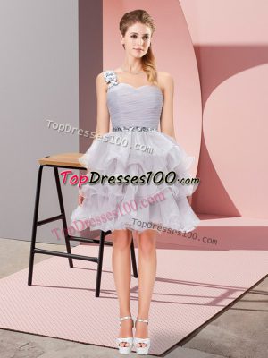 Custom Designed Organza One Shoulder Sleeveless Lace Up Beading and Ruffled Layers Casual Dresses in Grey