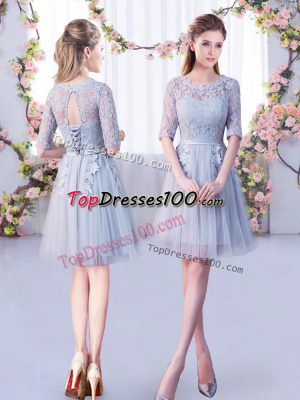 Best Grey Empire Lace Damas Dress Lace Up Tulle Half Sleeves Mini Length