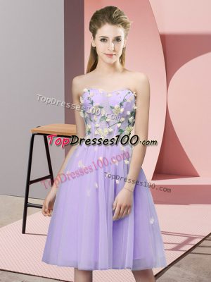 Excellent Lavender Empire Tulle Sweetheart Sleeveless Appliques Knee Length Lace Up Dama Dress for Quinceanera