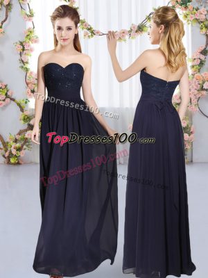 Navy Blue Sweetheart Zipper Beading and Lace Vestidos de Damas Sleeveless