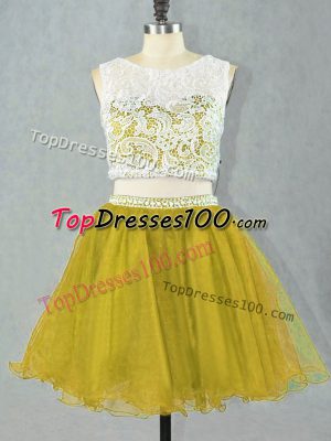 Beauteous Scoop Sleeveless Zipper Prom Dresses Olive Green Organza