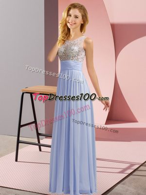 Chiffon Sleeveless Floor Length Court Dresses for Sweet 16 and Beading