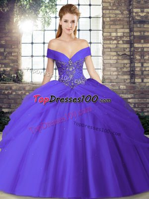 Glorious Purple 15th Birthday Dress Off The Shoulder Sleeveless Brush Train Lace Up