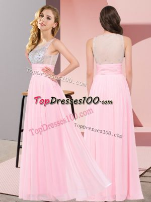 Classical Baby Pink Scoop Neckline Beading Court Dresses for Sweet 16 Sleeveless Side Zipper