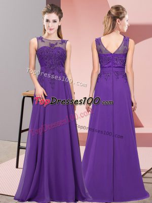 Sumptuous Empire Damas Dress Purple Scoop Chiffon Sleeveless Floor Length Zipper