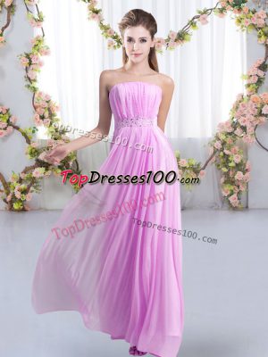 Lilac Empire Beading Quinceanera Court Dresses Lace Up Chiffon Sleeveless