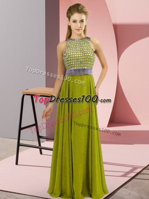 On Sale Olive Green Sleeveless Asymmetrical Beading Side Zipper Prom Party Dress