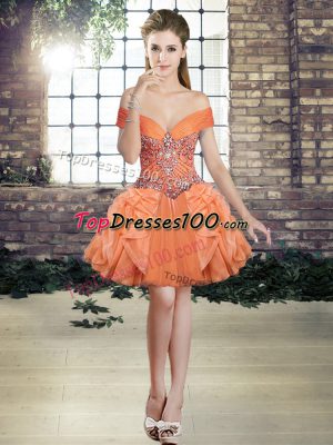 Ball Gowns Prom Party Dress Orange Off The Shoulder Tulle Sleeveless Mini Length Lace Up