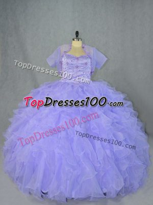 Lavender Sweetheart Lace Up Beading and Ruffles Quinceanera Gowns Sleeveless