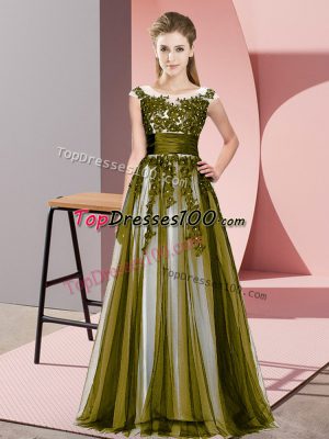 Floor Length Olive Green Wedding Party Dress Scoop Sleeveless Zipper