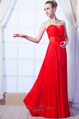 2013 Red Empire Strapless Prom Dress Chiffon Ruch Floor-length