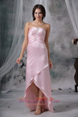 Pink Column / Sheath Straps High-low Taffeta Beading Prom Dress