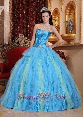 New Romantic Aqua Blue Quinceanera Dress Sweetheart Tulle Beading Ball Gown