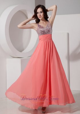 2013 Customer Made Watermelon Empire Straps Prom Dress Chiffon Beading Ankle-length