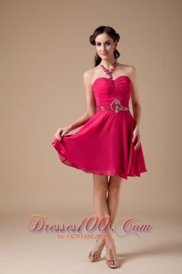 Formal Hot Pink Empire Sweetheart Cocktail Dress Chiffon Beading Mini-length