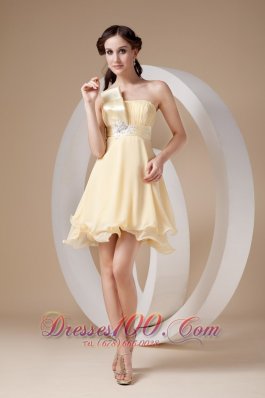 Sweet Light Yellow A-line Prom Dress Strapless Organza Beading Mini-length