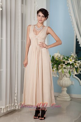 Beautiful Champagne Bridesmaid Dress Empire Straps Ankle-length Chiffon Ruch