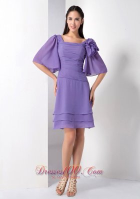 Purple Empire Square Knee-length Chiffon Prom Dress