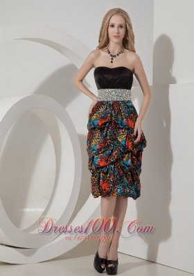 Sexy Colorful Evening Dress Column Strapless Printing Beading Knee-length