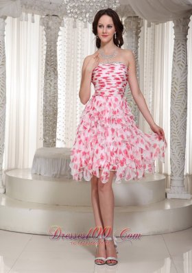 Strapless Beading Ruch Knee-length Printing Prom / Cocktail Dress  Cocktail Dress